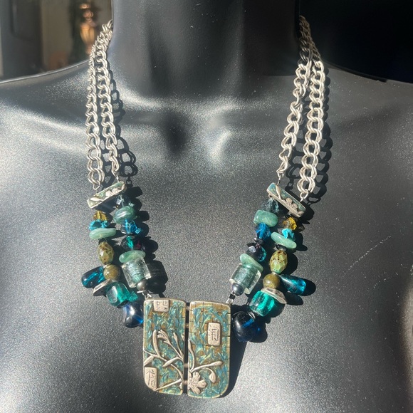Chico's Turquoise & Teal Bead Pendant Necklace - Picture 2 of 2